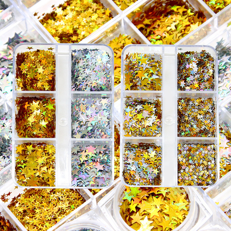 DIY five-pointed star gold and silver sequins shaped sequins laser nail art flash gold onion powder nail decoration flash wholesale