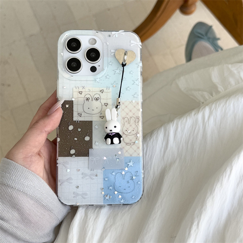 Niña costura ins kt conejo para 15ProMax Apple 16 funda para teléfono iPhone 13/14 colgante 16PM