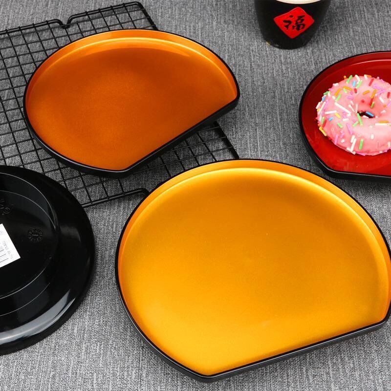 Plato de sushi japonés, plato de fritura, plato dorado, plato de concepción artística, plato de alta gama de vajilla de melamina en forma especial