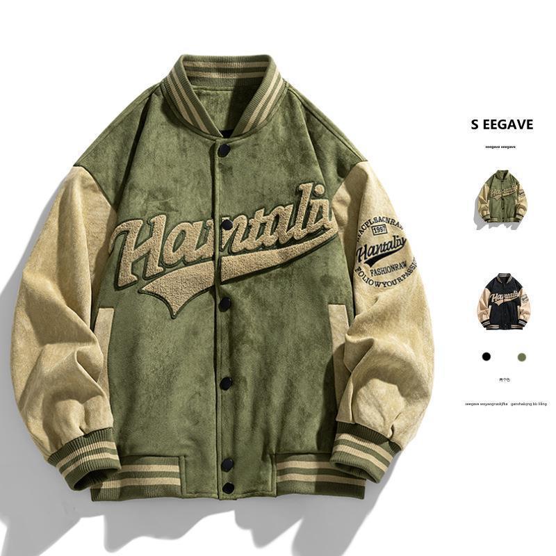 Chaqueta de moda retro de los hombres duro estilo de han ropa superior de los hombres cuello de béisbol de los hombres chaqueta americana suelta