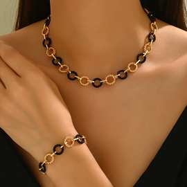 欧美跨境热销时尚简约合金几何麻花扭曲高级感圆环手链项链套装