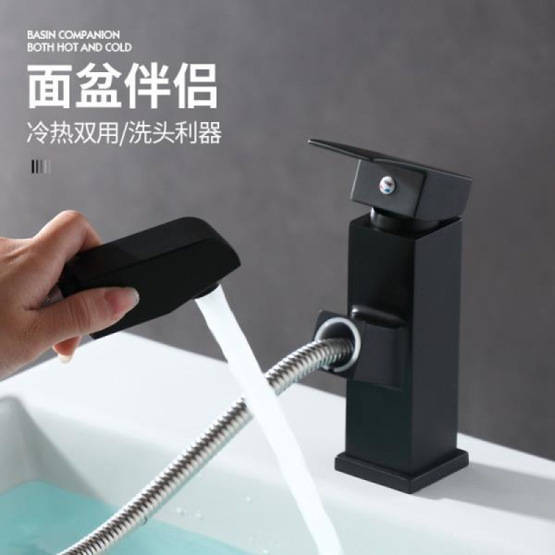 Faucet Basin Pull-Out Hot and Cold Basin Wash Basin Bathroom Toilet Black Faucet
