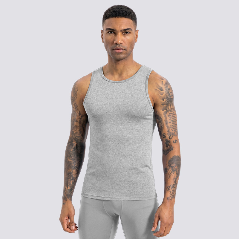 Pequeño logotipo personalizado transpirable sin mangas ropa seca rápida correr deportiva chaleco apertado chaleco de alta elasticidad para hombres ropa de fitness