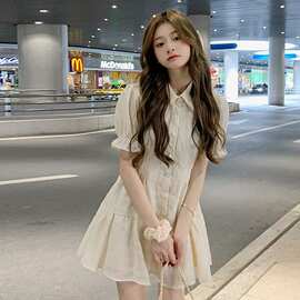 纯欲衬衫连衣裙女设计感小众夏季2026新款辣妹泡泡袖小个子短裙子