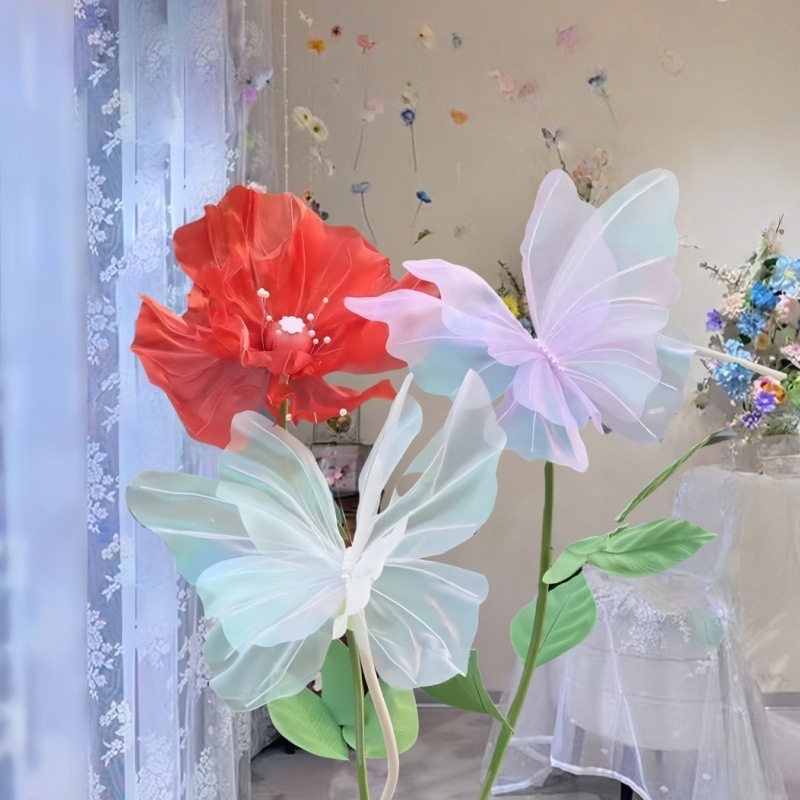 50cm新款真丝焕彩蝴蝶户外打卡婚庆婚纱拍摄道具橱窗装饰立体蝴蝶|undefined