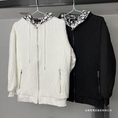 跨境春季潮流新品新款轻奢提花经典百搭休闲男女连帽拉链卫衣外套