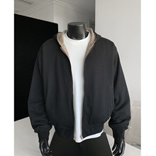 2025秋装新款男士双面穿千鸟格拉链连帽开衫情侣卫衣男女时尚外套