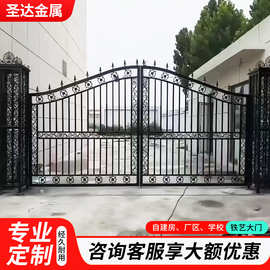 铁艺大门别墅庭院幼儿园学校铸铁大门乡村中式防盗金属雕花入户门