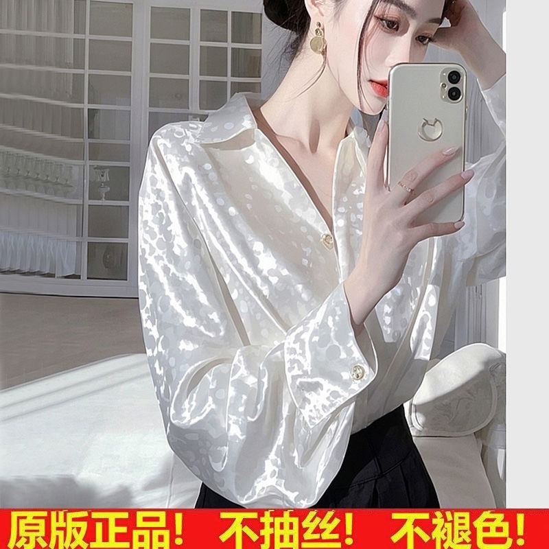 シルクのシャツの女性の上着2025春の服装の新型の爆発的な気質のフランスのシャツのゆったりした長袖の百合の上着の女性|undefined