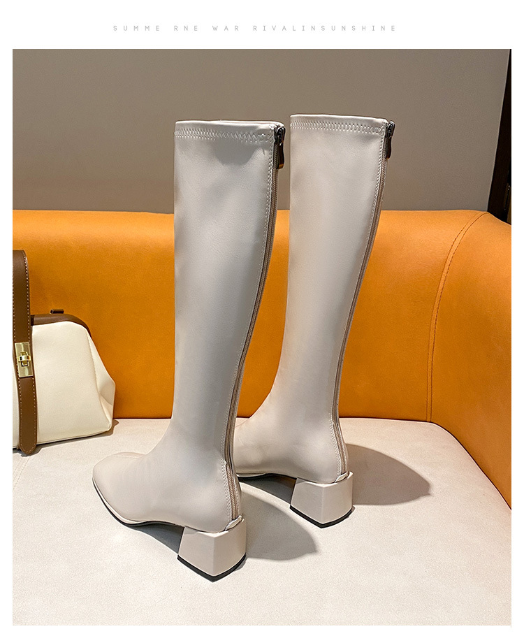 Chevalier en cuir véritable pour femme, nouvelle longueur aux genoux avec manches à talons hauts, bottes élastiques et fines, automne-hiver 2024_voghion.com