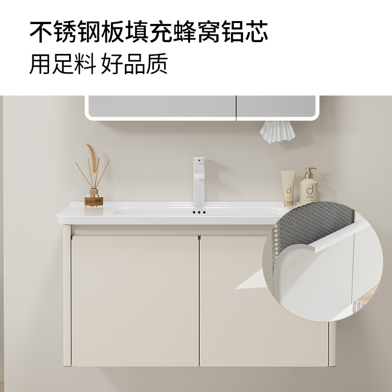 Gabinete de baño de acero inoxidable grueso combinado lavabo de aire crema lavabo cerámico lavabo integral lavabo lavabo