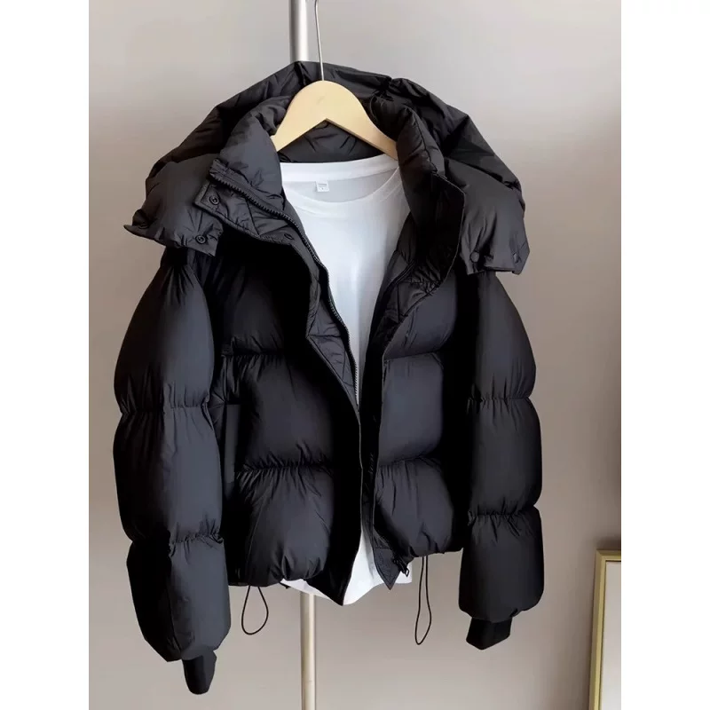 Короткая стеганая куртка с пухом, зимний худи, утолщение, oversize