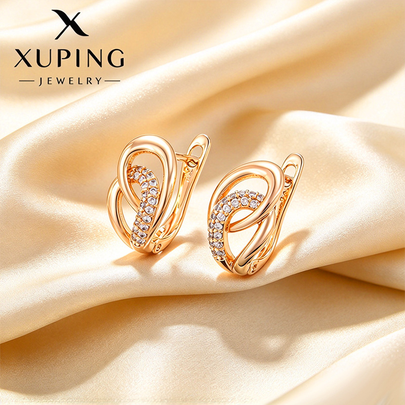 Pendientes de Aro con Zirconia de Aleación de Cobre Bañado en Oro de 18K