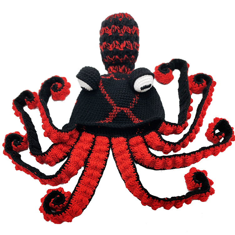 European and American New Wool Hat Halloween Party Funny Tricky Octopus Head Cover Handmade Crochet Wool Hat