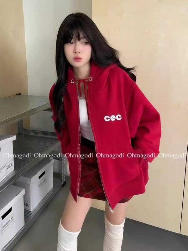 韩国正品cec卫衣外套宽松CHANCECHANCE秋冬连帽拉链开衫男女情侣|undefined