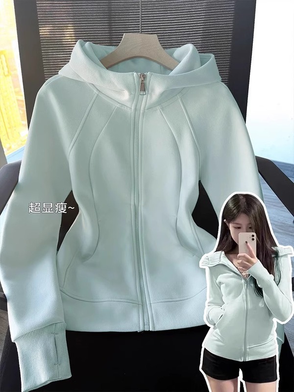 lulu修身卫衣外套女开春季穿搭正肩初春韩系连帽运动收腰短款上衣|undefined