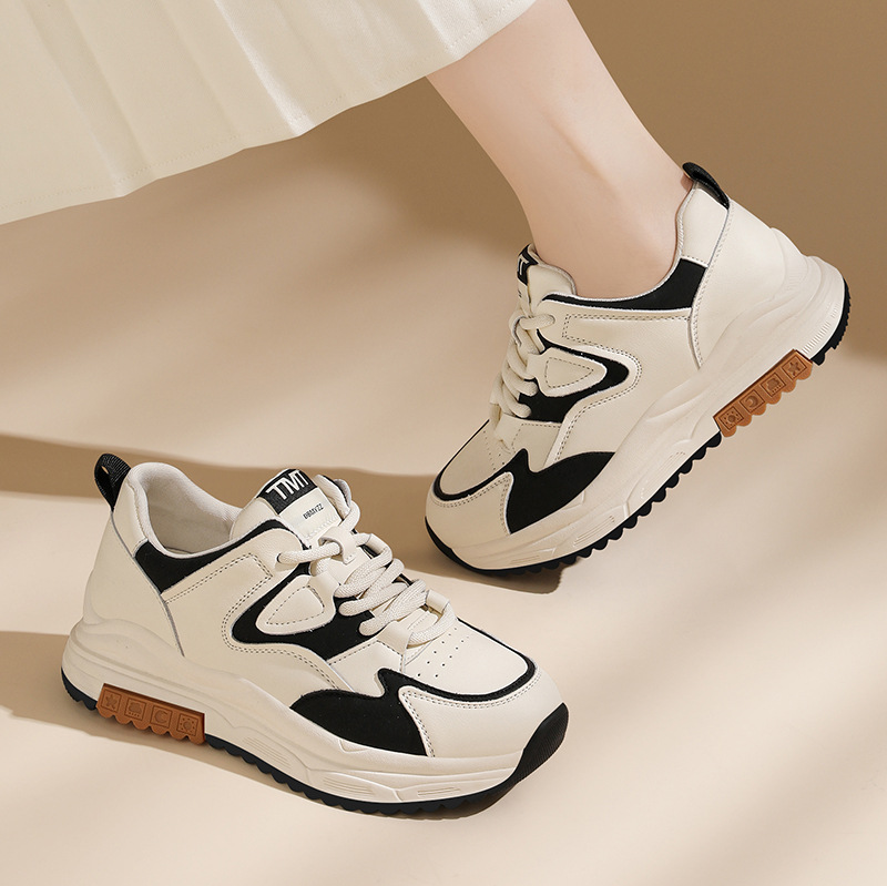 Genuine Leather Retro Fashion Casual Sneakers Women, 2025 Spring And Autumn New Thick-soled Versatile White Shoes For_vogvips.com