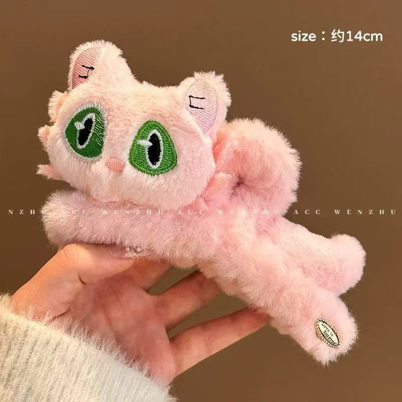 可爱卡通猫咪毛绒抓夹女大号秋冬气质后脑勺发夹盘发头饰鲨鱼夹子|undefined