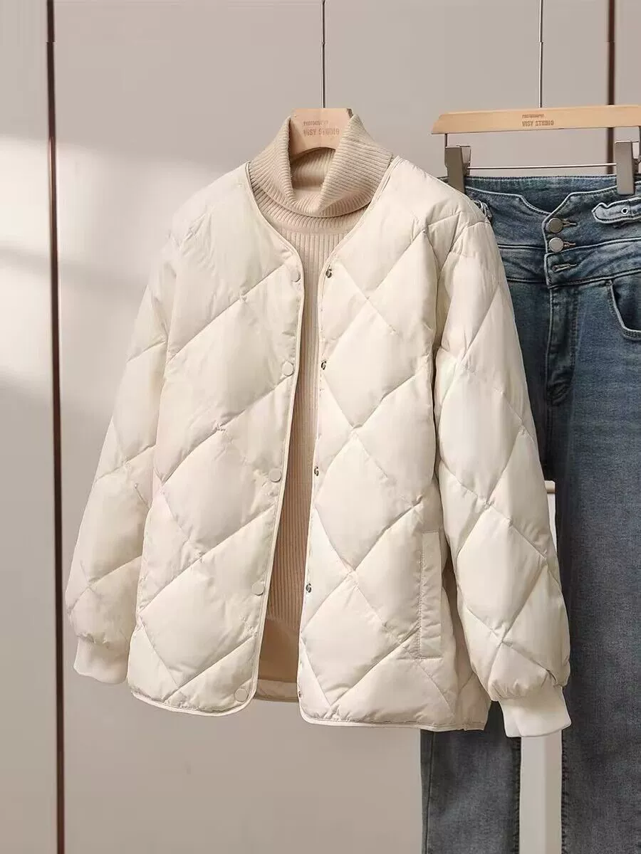 Легкая и тонкая короткая демисезонная куртка-бомбер с пухом, oversize, для подростков, круглого воротника