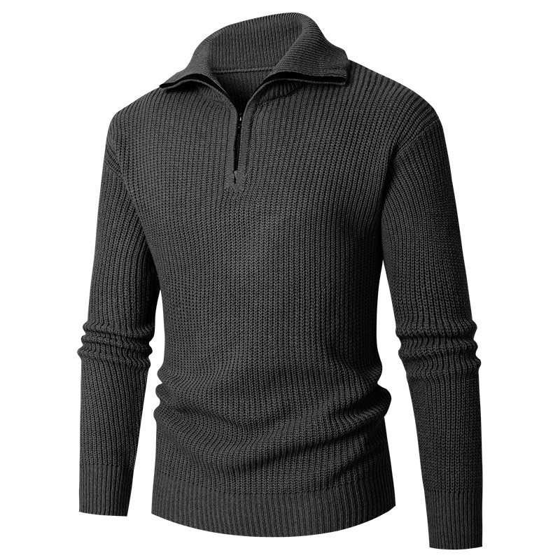 Autumn and Winter New Men's Sweaters Slim Fit Bottom Shirt Lapel Half Zip Knitwear Solid Color Top_voghion.com