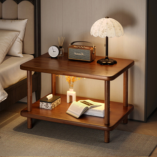 Small Bedside Table for Home Use, Simple and Modern Solid Wood Bedside Cabinet with Storage Shelf for Rental Bedroom