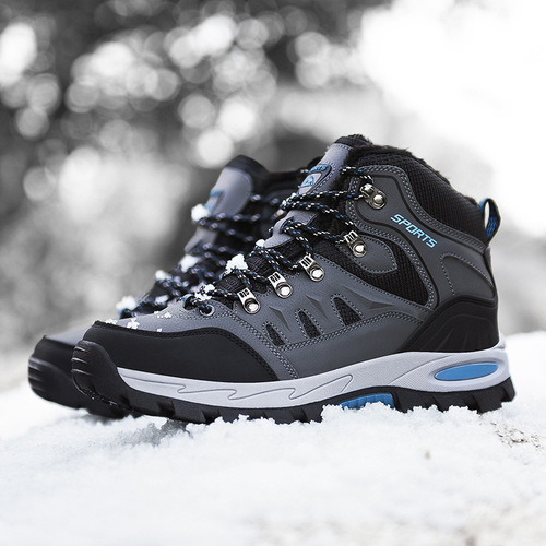 Autumn/Winter Couple Outdoor Hiking Shoes with Mid-sole for Travel, Fleece Lined Warm Casual Sports Shoes for Men and Women, Large Size