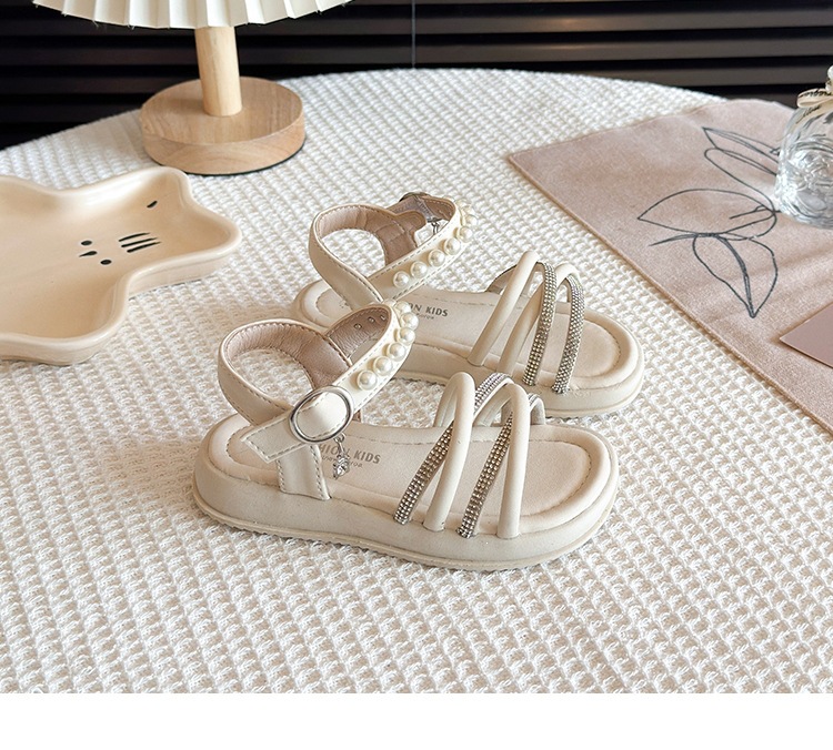 Sandali bambina con perle e strass suola morbida estate_voghion.com