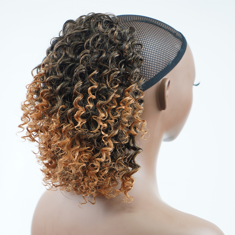 Synthetic hair Chemical fiber high-temperature silk wig short hair explosive head curly drawstring ponytail_voghion.com