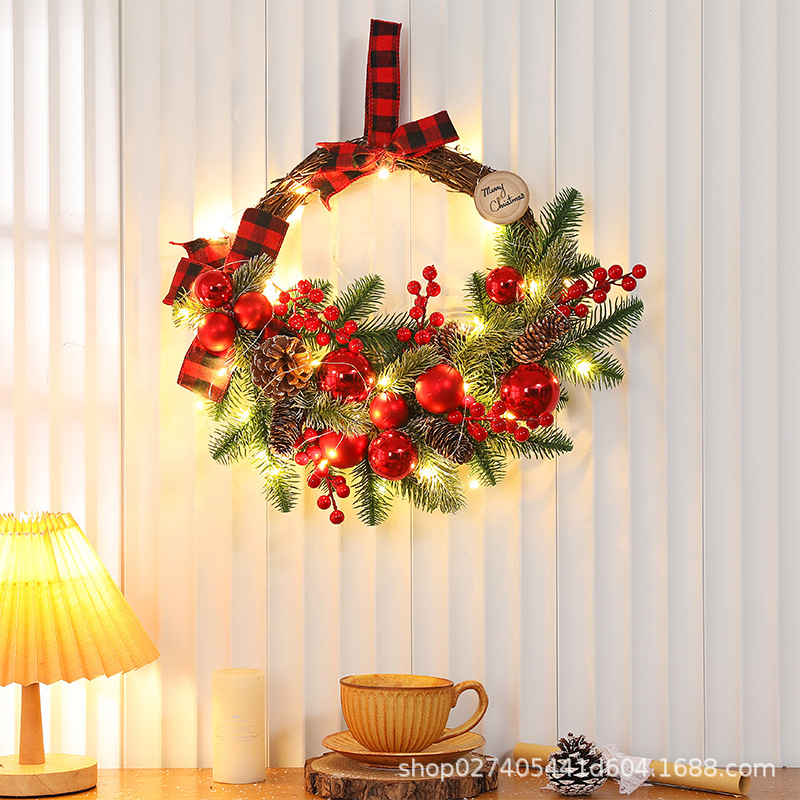 [En Stock al por mayor] Corona de Navidad decoración de Navidad árbol colgante de pared de ratán 405070cmPE cuerno Flor de Navidad