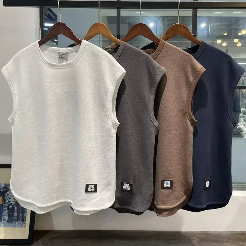 06 жилет мужской в гонконгском стиле, свободная и универсальная футболка без рукавов, студенческий модный бренд, красивый жилет, спортивный топ для фитнеса