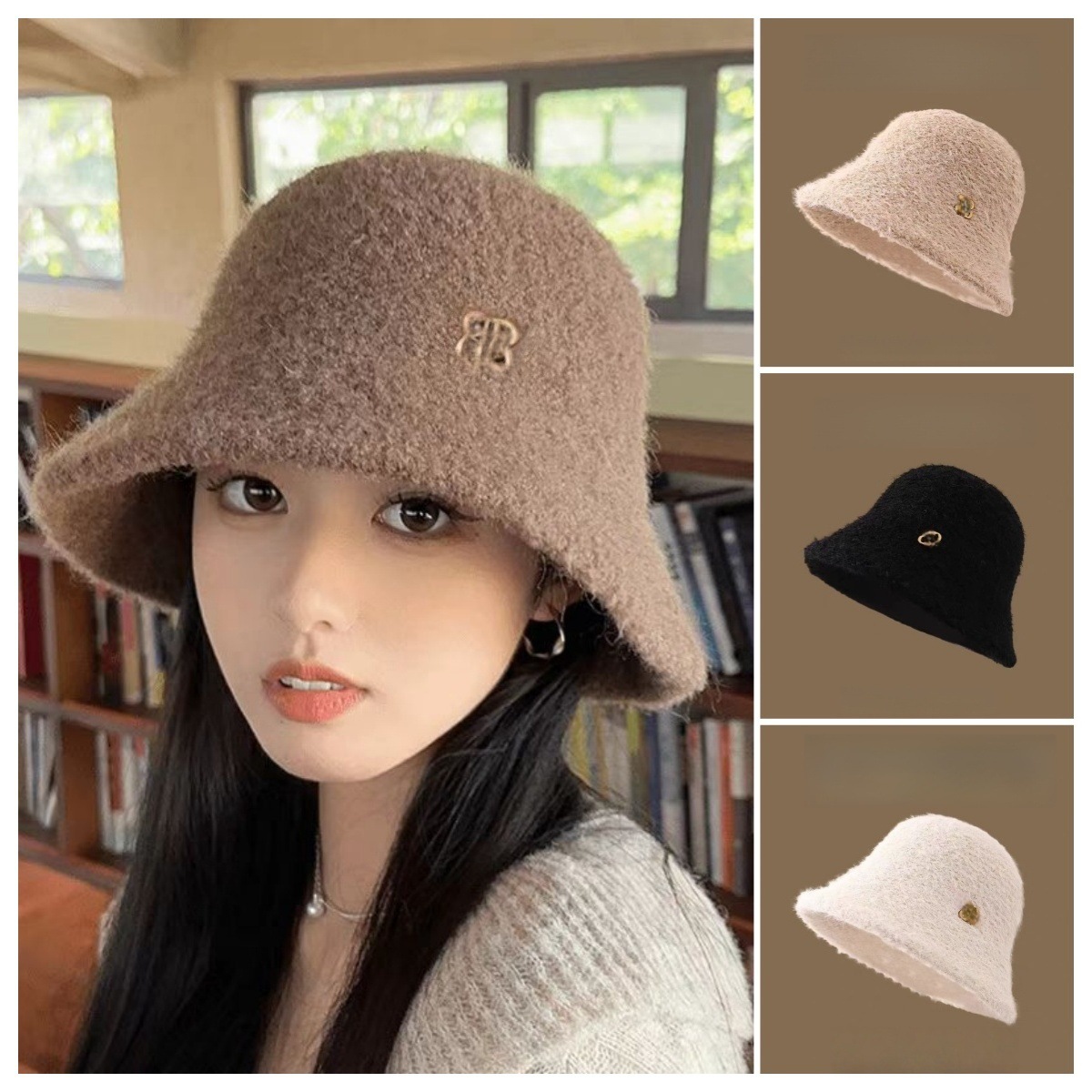 Fisherman Hat Exquisite Lamb Wool Hat for Women Autumn and Winter Large Head Circumference Plush Korean Style Knitted Versatile Warm Bucket Hat