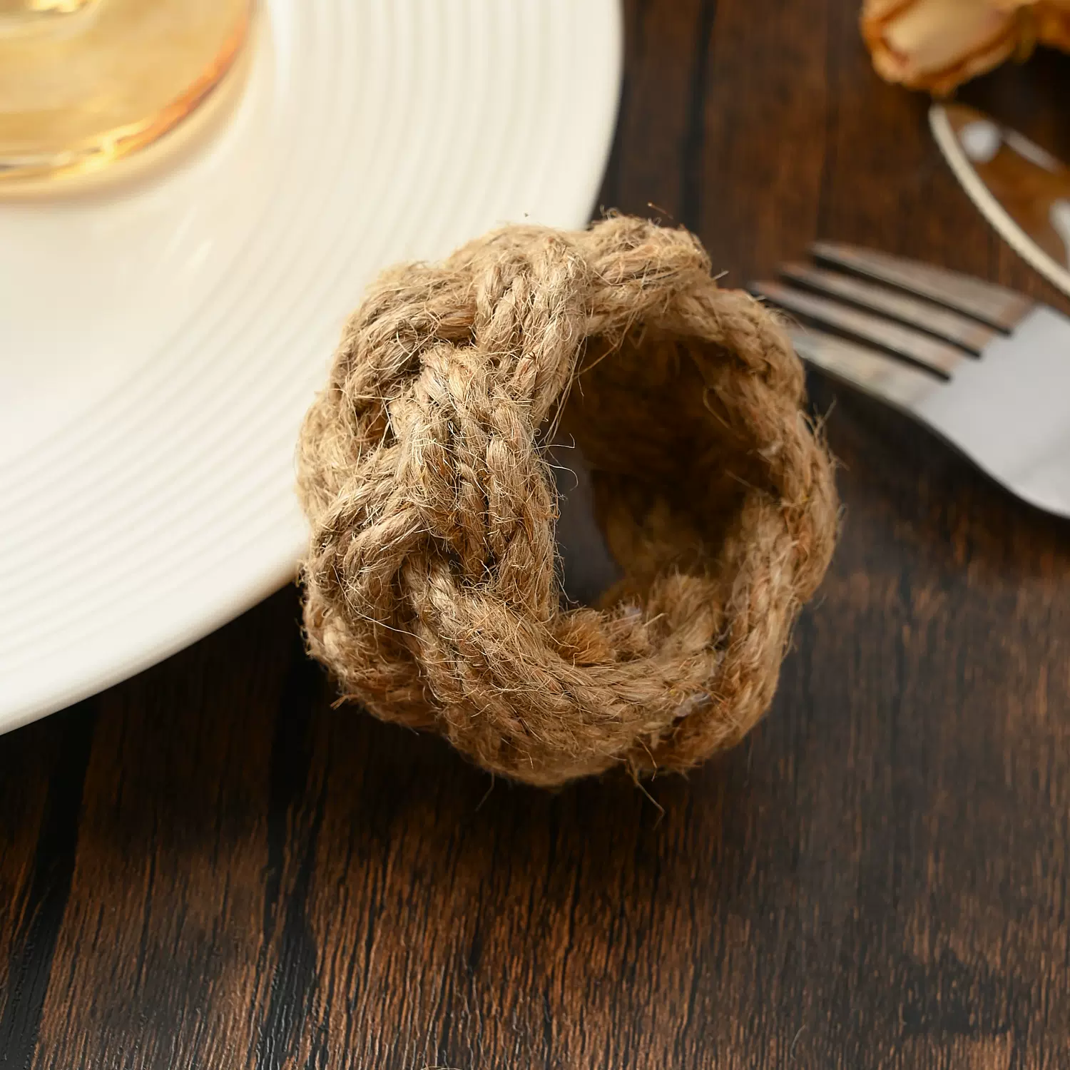 原创蝴蝶结餐巾环餐巾扣原色纯手工编织麻绳口布环厂家酒店摆台