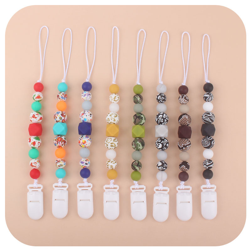 Nueva Navidad impreso serie de cuentas de silicona DIY bebé calmante Santa Claus silicona chupete cadena juguete mordedor