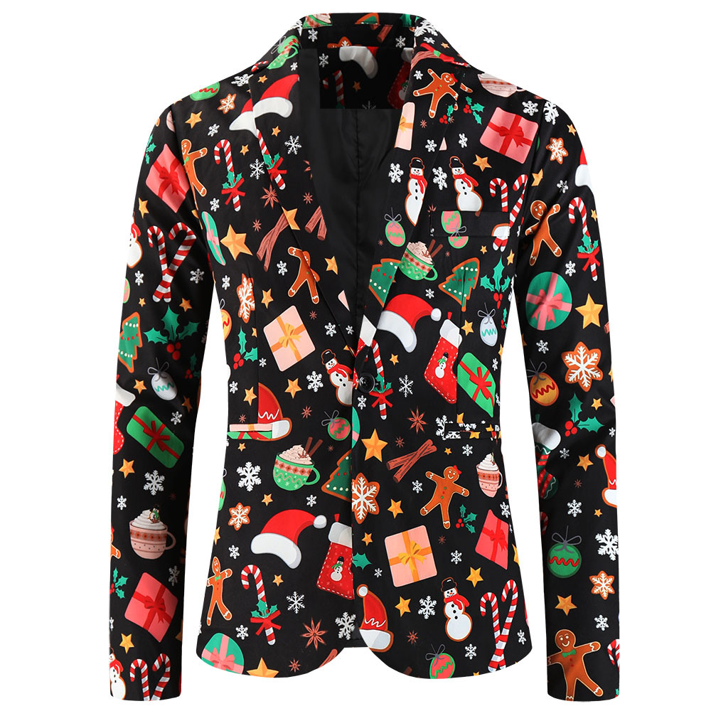 Men's Suit Jacket Christmas Print Single Blazer For Men_voghion.com