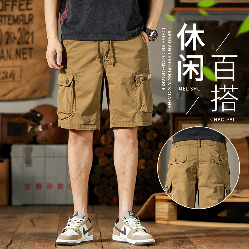 High Quality Cotton Men's Shorts Trendy Casual Comfortable All-match Sports Tooling Five-point Breeches Men's Spring and Summer New Arrival