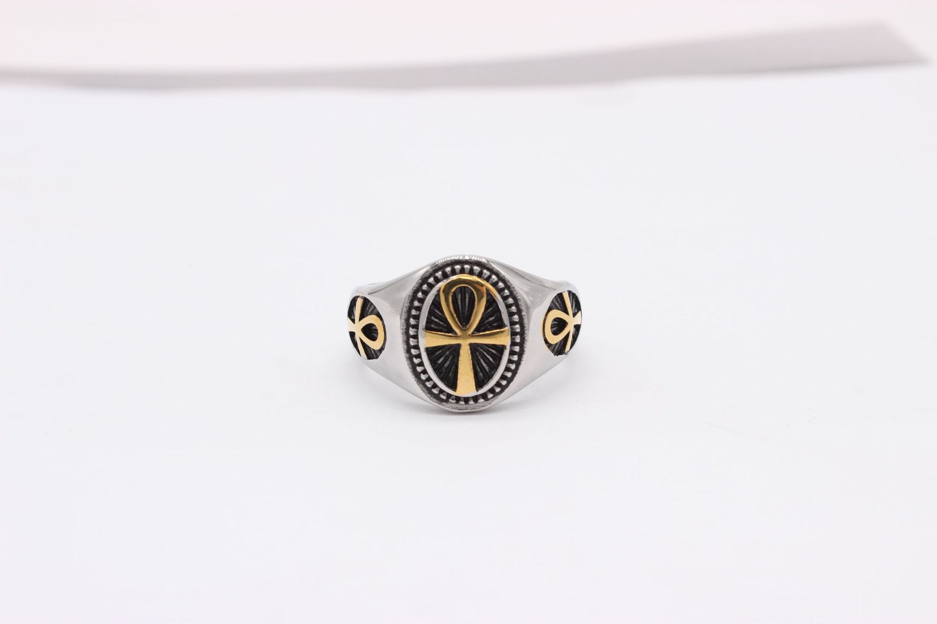 Street Occasion Retro Cross 304 Stainless Steel 18K Gold Plated Men's Rings