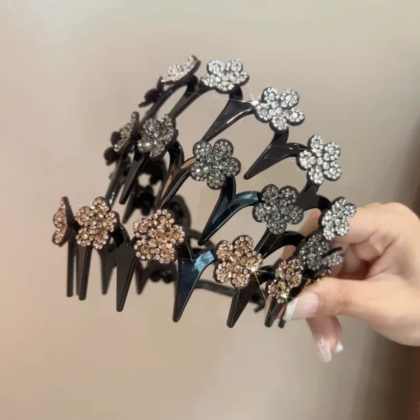 Sparkling Diamond Five-Petal Flower Wave Headband for Women 2025 New High Crown Fluffy Volumizing Face Wash Special Hairband
