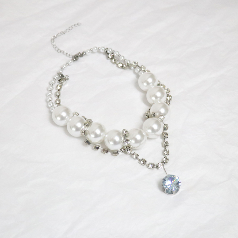 Water Droplets Pattern Women'S Gender Full Rhinestone Chain Beaded Stitching Double-layer Stacked Necklace
