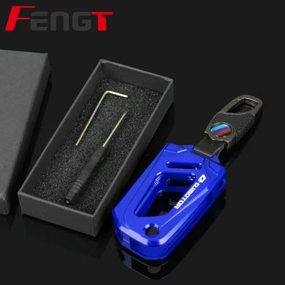 Alloy Keychain, Sai 600 Modification, Motorcycle Key - blue-key-cover-titanium-color-buckle