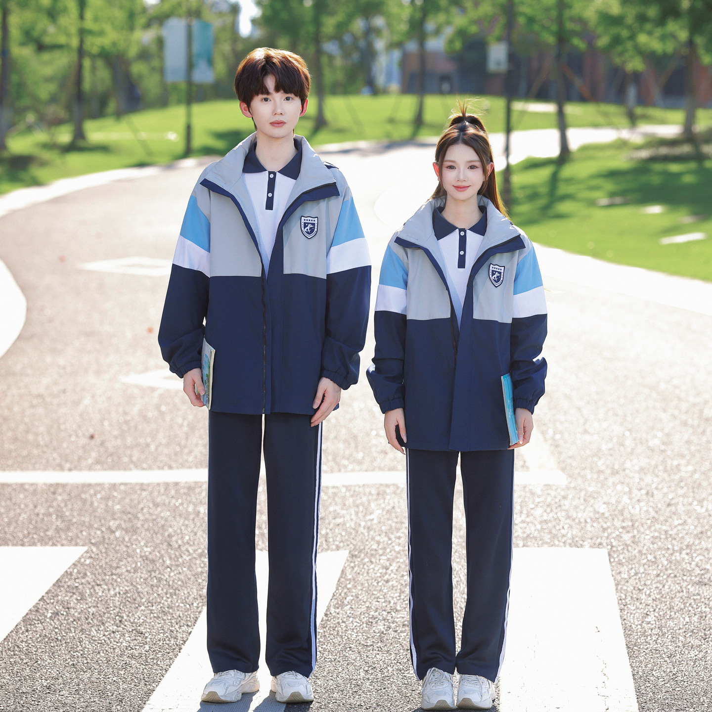 Three-piece school uniform set, windbreaker, Korean-style college style, autumn and winter sports uniform set for middle and high school students