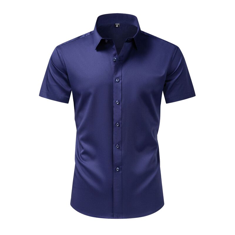 Cross-Border European Size Men's Short-Sleeved Shirt, Business Casual, Solid Color, Four-Way Stretch, Non-Iron, Slim Fit Shirt, New Summer Style Cross-Border European Size Men's Short-Sleeved Shirt, Business Casual, Solid Color, Four-Way Stretch, Non-Iron, Slim Fit Shirt, New Summer Style