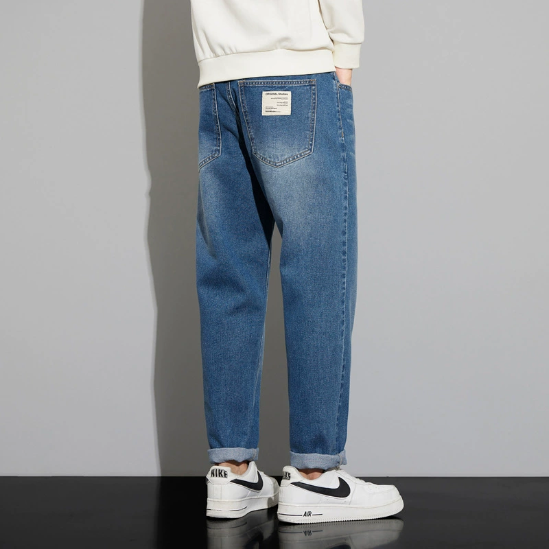Мужские демисезонные джинсы, oversize, ретро‑синий с эффектом стирки, обычный крой, размеры 28–38