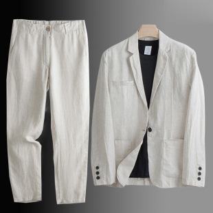 Linen Suit Men's Thin Suit Men's Loose Top Jacket Cotton and Linen Casual Suit Single Suit Men's Direct Sale