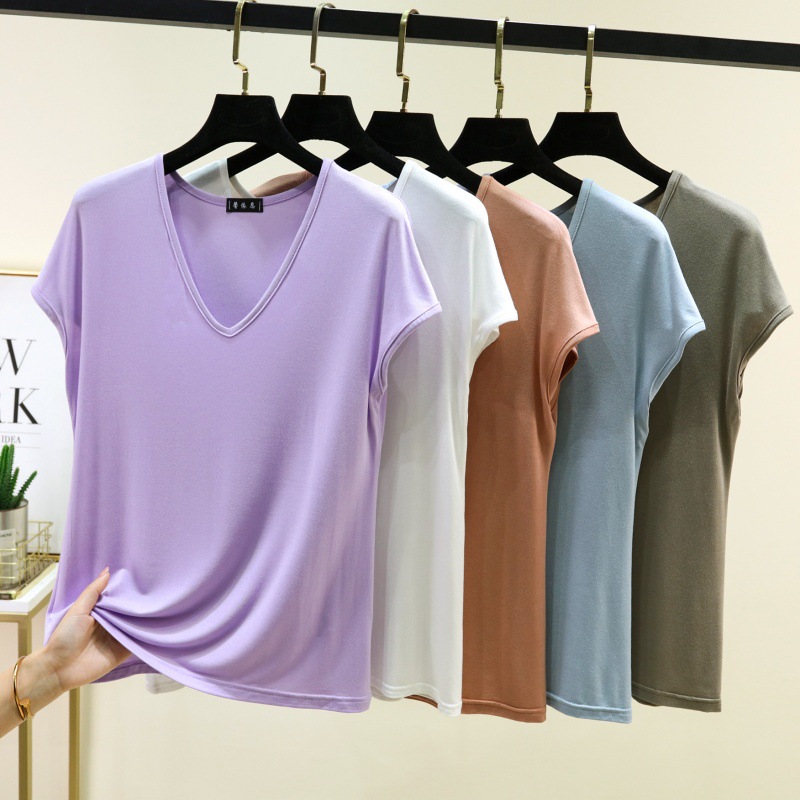 Modal Sleeveless V-Neck T-Shirt for Women, Spring and Summer Stylish Versatile Slim-Fit Base Shirt, Loose Plus-Size Top