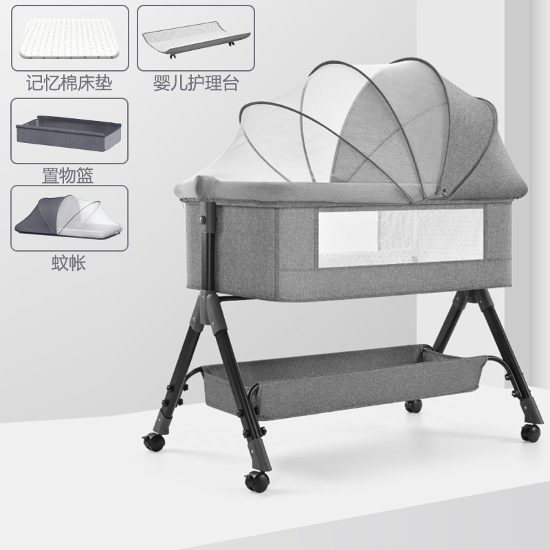 Cuna de bebé Cama lateral Cama de recién nacido Cama grande de costura Cama de cuna para bebé Cama para niños Multifuncional móvil plegable