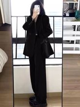 黑色西装套装女2025春季新款小个子休闲西服外套时尚阔腿裤两件套