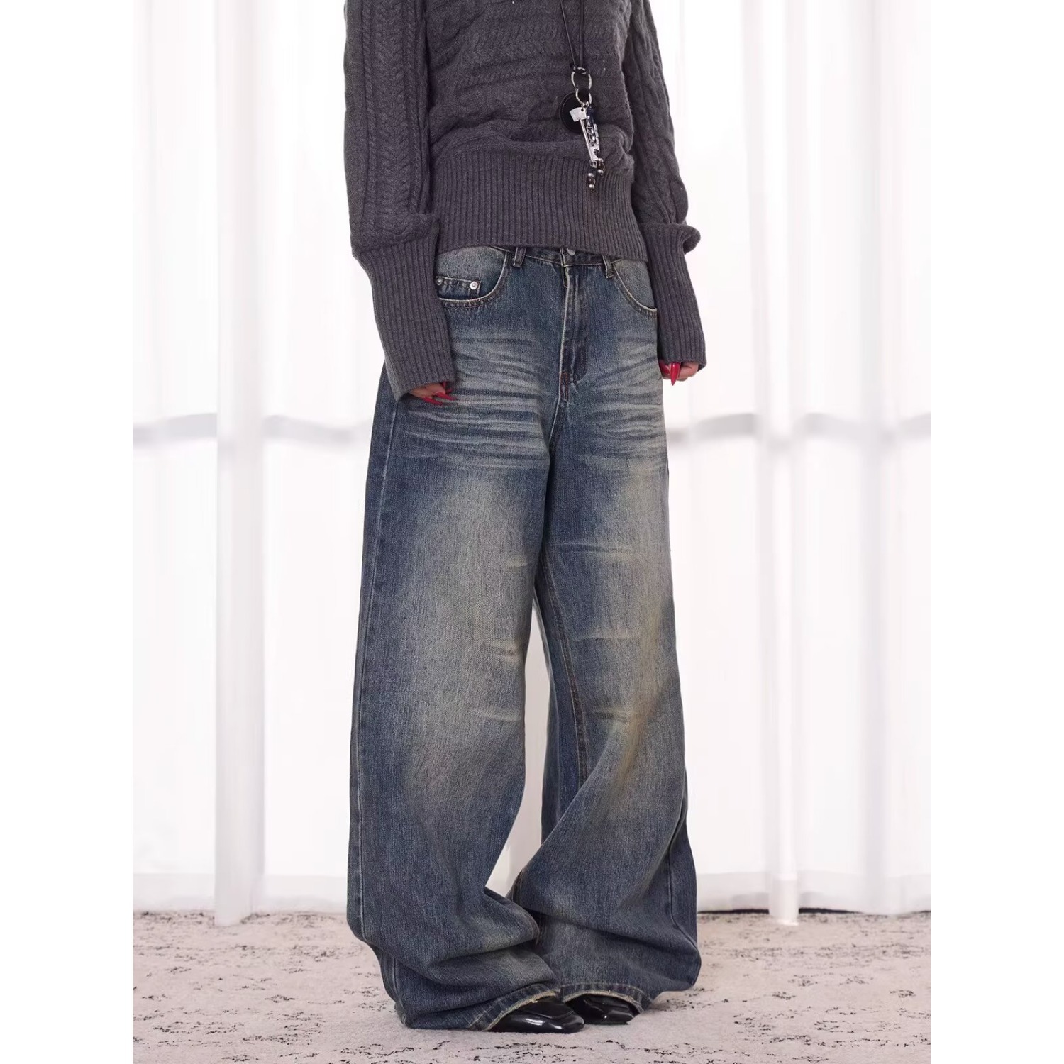 Unisex Retro Washed Distressed Jeans Loose Straight Leg Casual Hip Hop Dance Long Pants Spring/Autumn Summer Wear_ecoleips.com