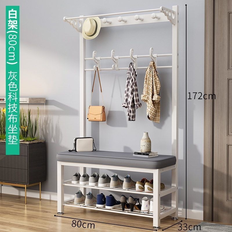 화이트 랙 기술 회색 표면 80CM (신발 의자 + 코트 랙)