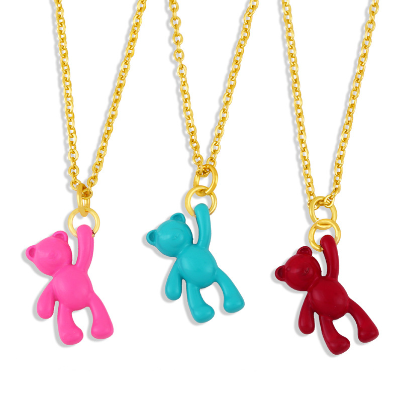 Wholesale Simple Solid Color Bear Pendant Copper Necklace Nihaojewelry display picture 1