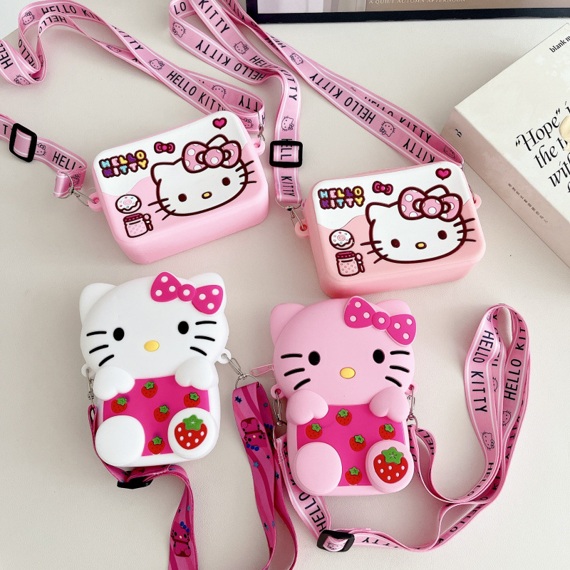 Children's Crossbody Bag Cartoon Cat Silicone Coin Purse Girl's Cute Handbag Childlike Waterproof Mini Wallet